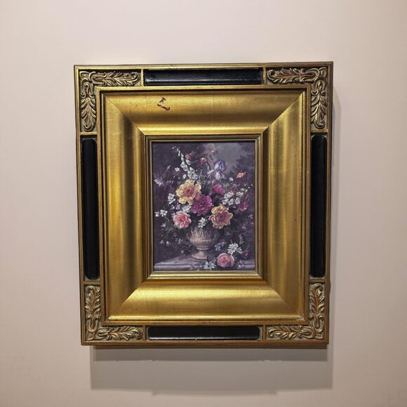 Vintage Gold Framed Floral Art – Romantic Still Life Print, Hollywood Regency or - Picture 3 of 10